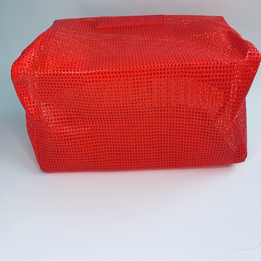 First Aid Beauty Bold Red Mesh Cosmetic Travel Toiletry Bag NWT - Picture 10 of 12